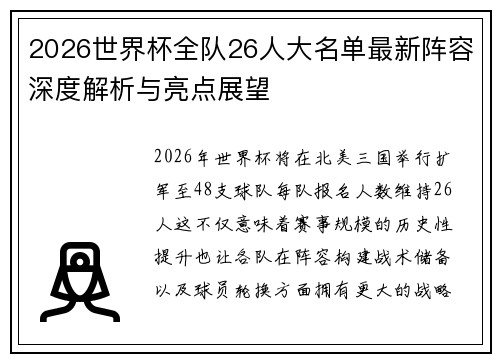 2026世界杯全队26人大名单最新阵容深度解析与亮点展望